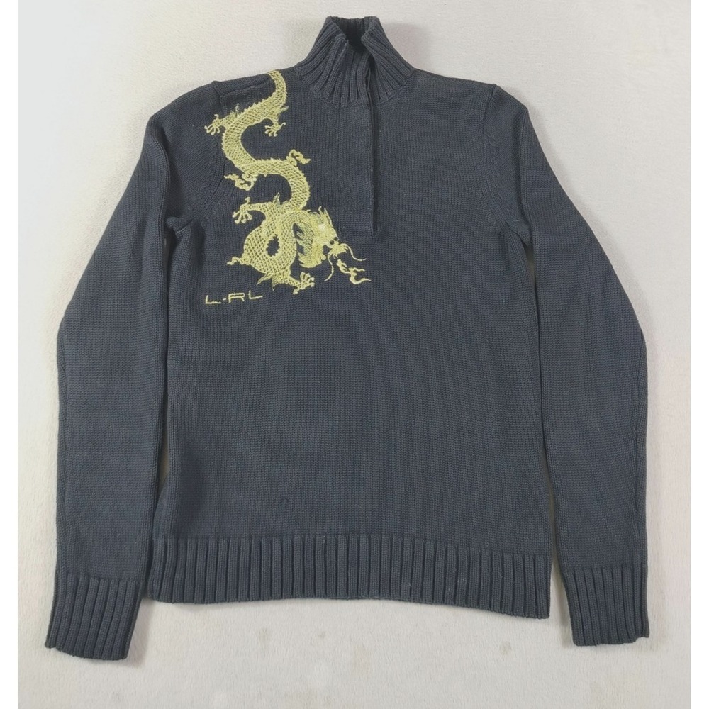 Lauren Ralph Lauren Sweater Womens Petite Medium Black Dragon Mock Neck